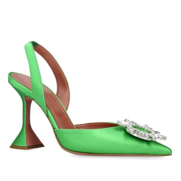 Amina Muaddi Shoes - Amina Muaddi Green Begum Sling Heels